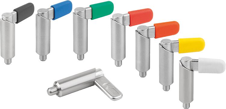 Lever-actuated indexing plungers, stainless steel, without collar, plain type